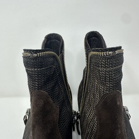 Sesto Meucci Womens Ankle Boots 39 Brown Suede Leather Woven Vero Cuoio Italy - Picture 11 of 16